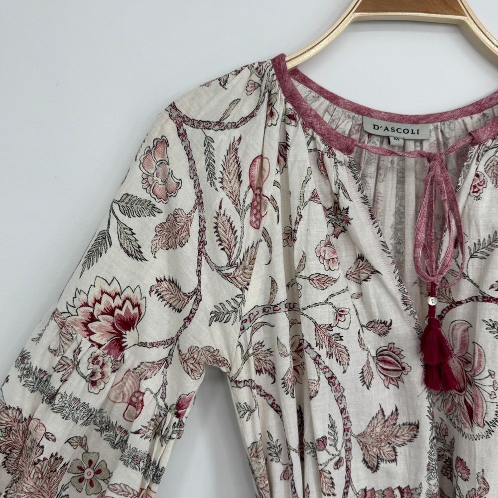 D'Ascoli Tuckahoe Floral Print Midi Dress Medium Boho Cottagecore Hand Woven - Picture 4 of 13